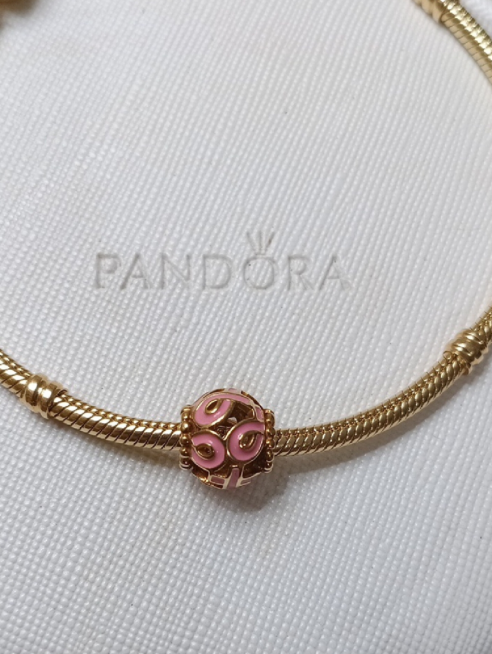 Pandora 14k Solid Gold Pink Enamel Ribbon Charm. This Listing is for one charm.